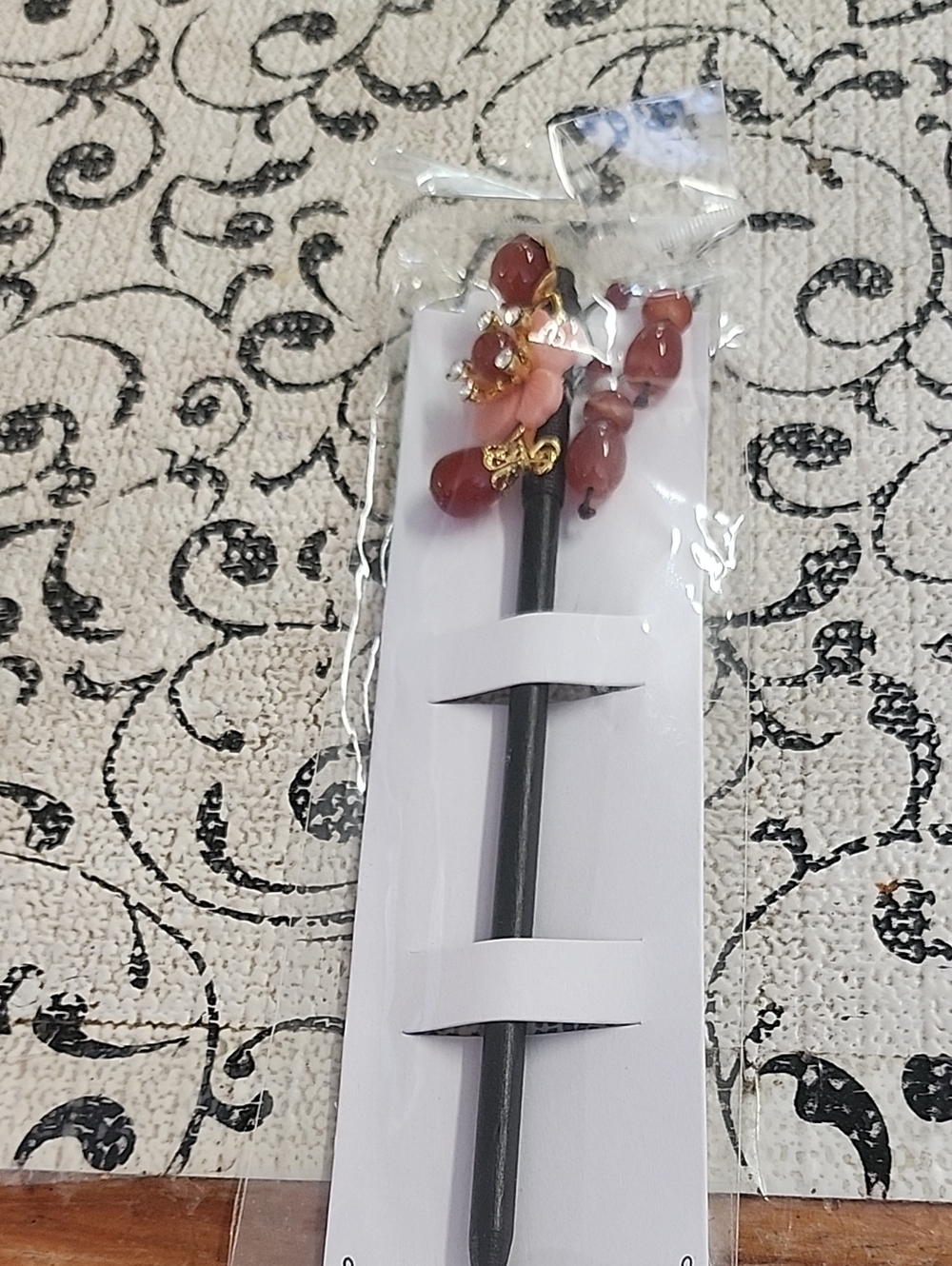 Chinese Hair Pin with Red Bead Charms